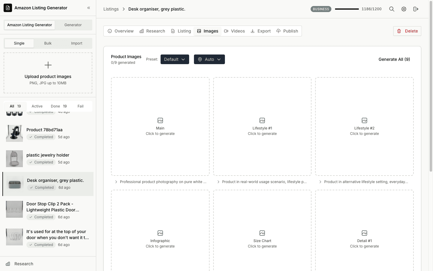 Nine AI-generated product images in a grid layout